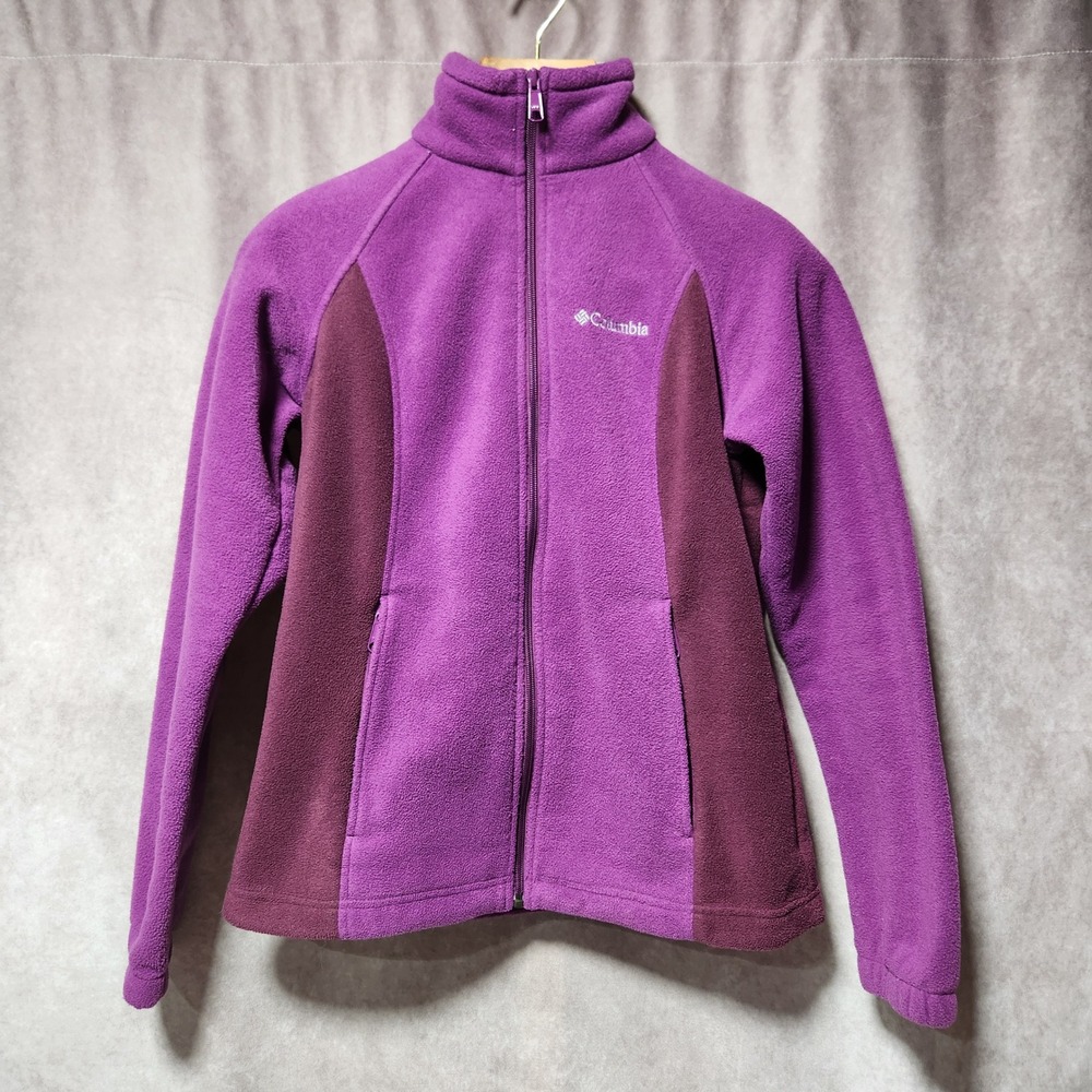 Columbia Fleece Jacket Purple Burgundy Color Block Full Zip Women's Medium‎